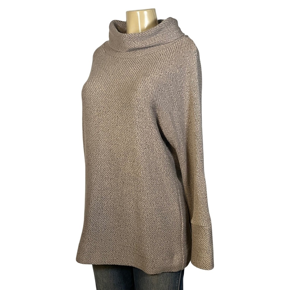 Soft Surroundings Womens Cowl Neck Sweater‎ Taupe Marl Cotton Blend L 26349
